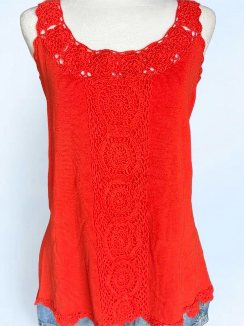 Joseph A - NWT Coral Crochet Lace Sleeveless Tank Top XL Boho Summer Coastal
